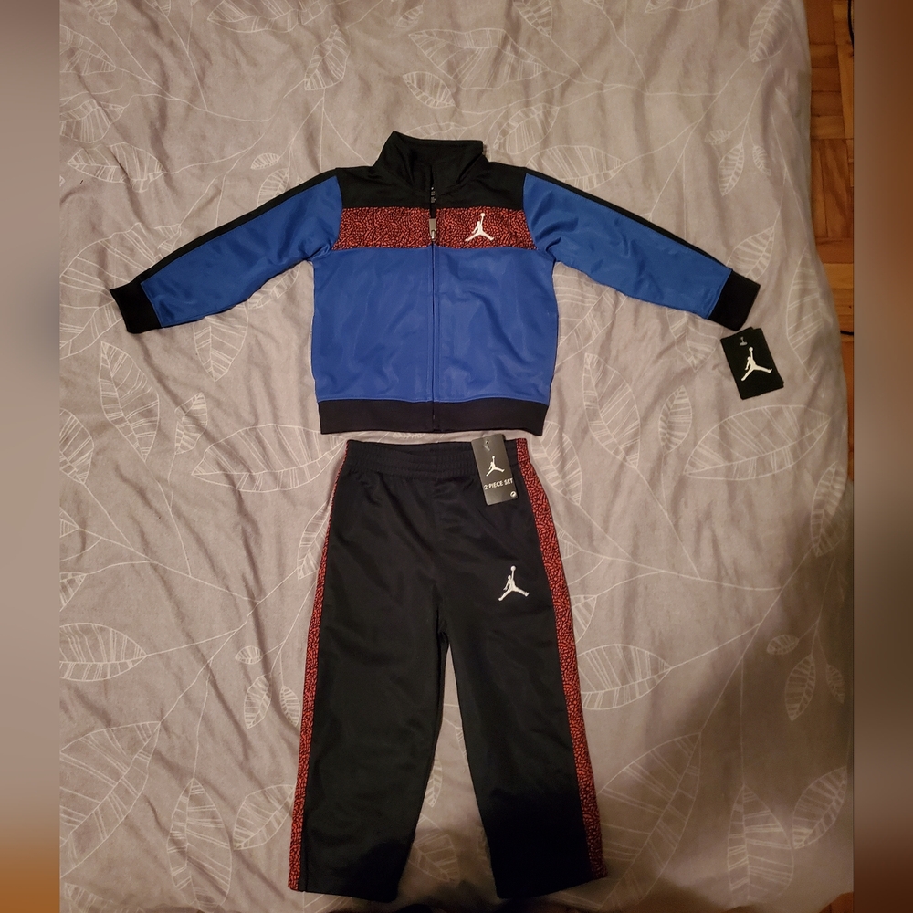 Nike Jordan 24M Blue and Black Tracksuit with Red Accents NWT